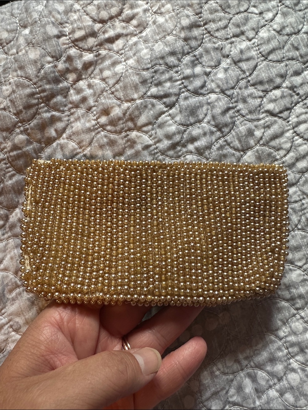 Vintage Beaded Pearl-Trim Evening Clutch in Champagne - Picture 3 of 3